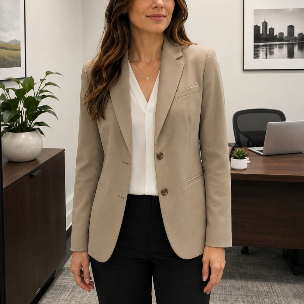 Michael Kors Tan Blazer Jacket Women’s Size 14R Tailored Career Coat Beige